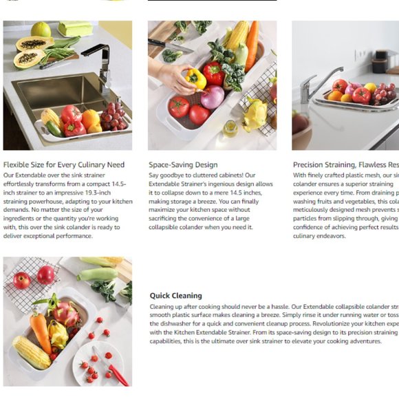 Extendable / Collapsible Colander - Strainer Over the Sink  (Lt. Grey) - Picture 10 of 12